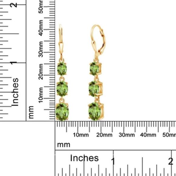 18K Yellow Gold with 5.64 Cttw 3 Stone Peridot Dangling Leverback Drop Earrings - Picture 5 of 5